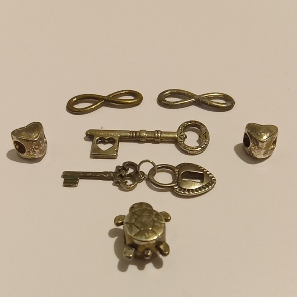 Gold Tone/Brass Like Key and Charm Set